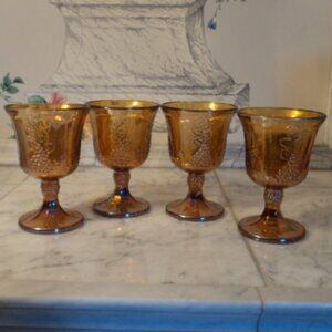 vintage iridescent amber glass goblets ~ set of 4